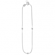 Chaîne de cheville à maille gourmette en argent rhodié 925/1000 - 3 boules ovales