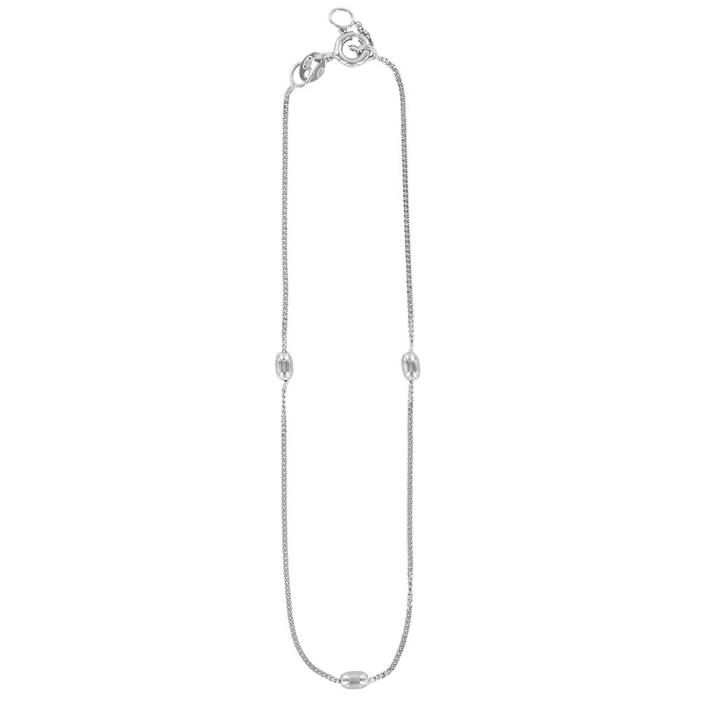 Chaîne de cheville à maille gourmette en argent rhodié 925/1000 - 3 boules ovales