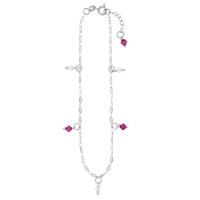 Chaîne de cheville argent 925/1000 platiné ornée de cristaux fuchsia et blanc