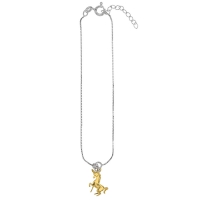 Chaîne de cheville en argent 925/1000 rhodié avec pendant cheval doré