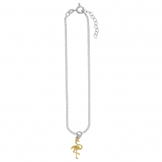 Chaîne de cheville en argent 925/1000 rhodié avec pendant flamant doré