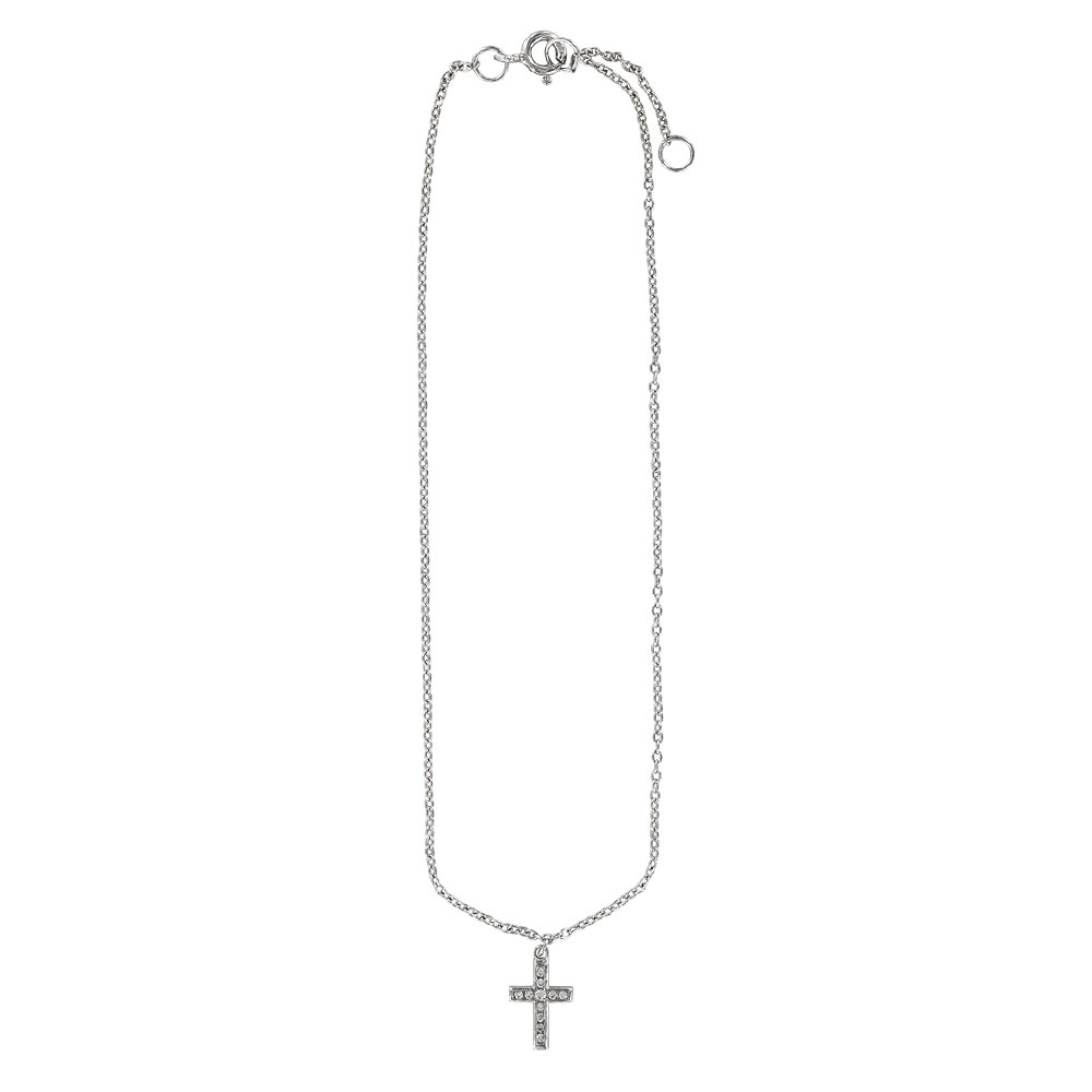 Chaîne de cheville en argent rhodié 925/1000 ornée d'une croix en oxydes de zirconium