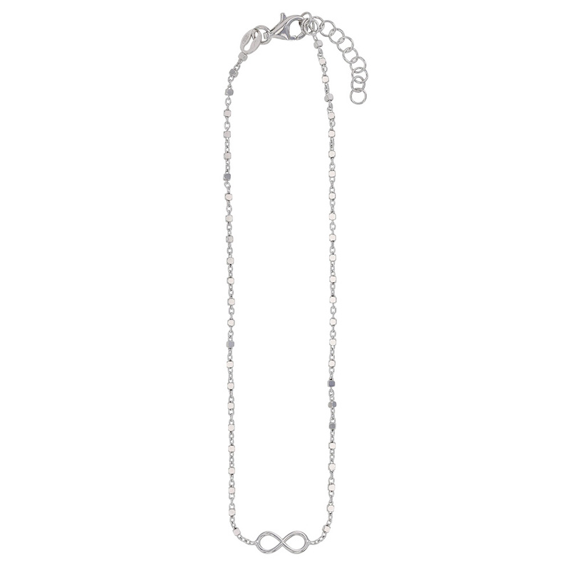 Chaîne de cheville infini maille cube facetté, argent 925/1000 rhodié