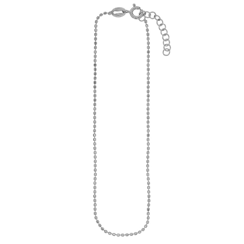 Chaîne de cheville maille boule, argent 925/1000 rhodié