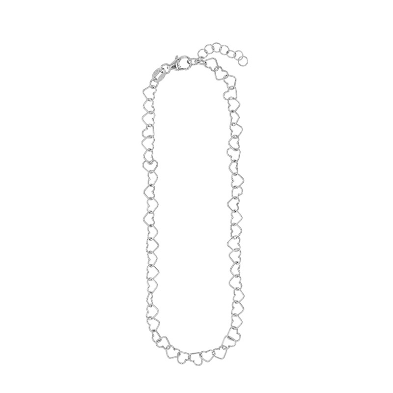 Chaîne de cheville maille coeur, argent 925/1000 rhodié