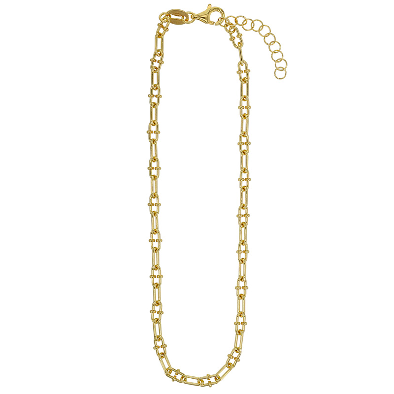 Chaîne de cheville maille fantaisie allongée, argent 925/1000 doré