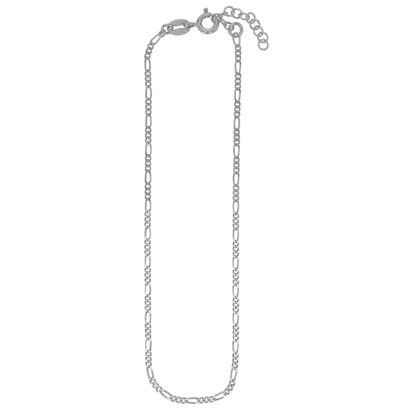 Chaîne de cheville maille figaro en argent 925/1000 rhodié