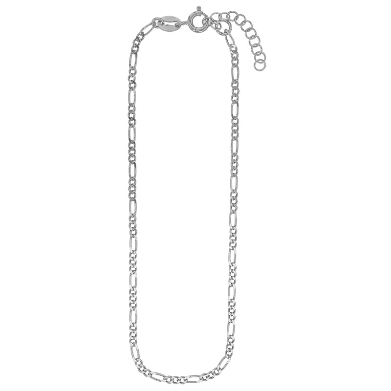 Chaîne de cheville maille figaro en argent 925/1000 rhodié