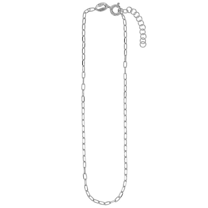 Chaîne de cheville maille forçat, argent 925/1000 rhodié