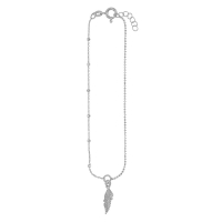 Chaîne de cheville pampille plume maille boule et forçat, argent 925/1000 platiné