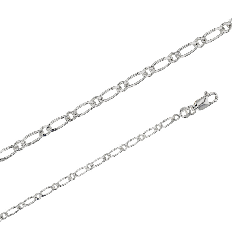 Chaîne de cou maille figaro simple en argent 925/1000 rhodié