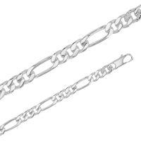 Chaîne de cou maille figaro triple en argent 925/1000 rhodié