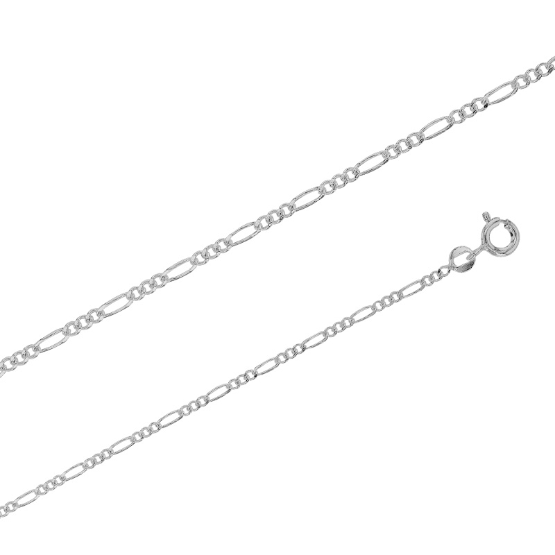 Chaîne de cou maille figaro triple en argent 925/1000 rhodié