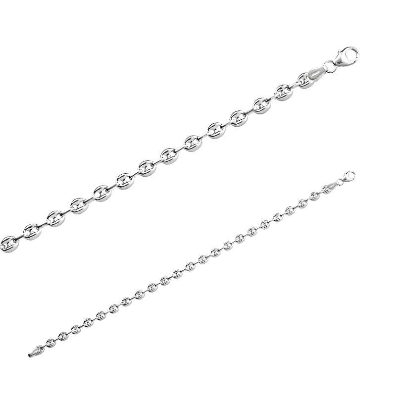 Chaîne de cou maille grain de café en argent 925/1000 rhodié