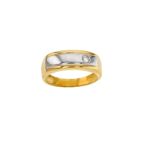 Chevalière en Or 750/1000 bicolore sertie d'un diamant 0,04 ct HSI