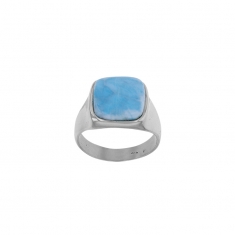 Chevalière forme carrée ornée d'une pierre Larimar, argent 925/1000