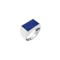 Chevalière lapis-lazuli, pierre rectangle extra plate, argent 925/1000