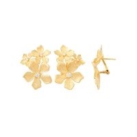 Clips oreilles percées fleurs ornées d'un oxyde, argent 925/1000 doré