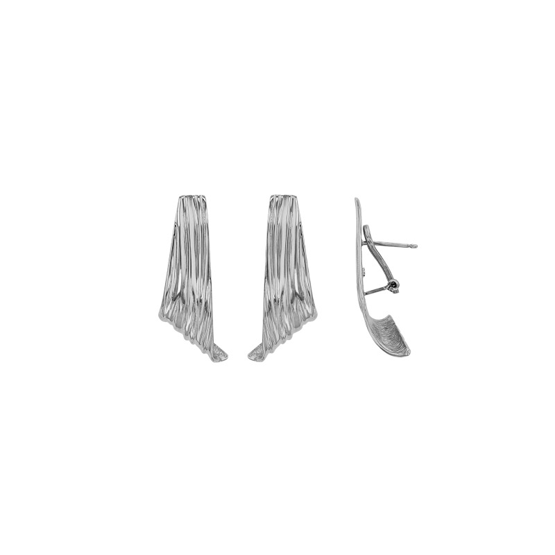 Clips oreilles percées forme vague, argent 925/1000 platiné