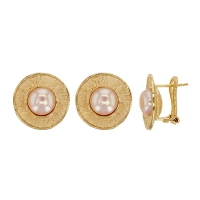 Clips oreilles rondes et perle de culture d'eau douce, argent 925/1000 doré