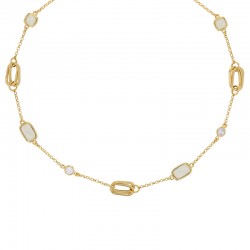 Collier 2 carrés et 2 ovales en nacre, 2 ronds en oxyde maille jaseron argent 925/1000 doré