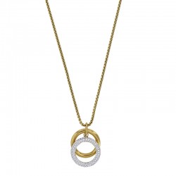 Collier 2 cercles dont 1 avec cristaux en chaîne venitienne, acier doré
