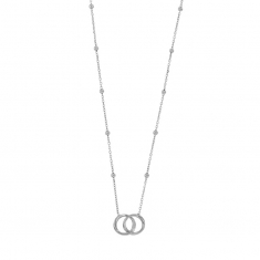 Collier 2 cercles entrelacés, chaîne boules, argent 925/1000 platiné
