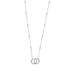 Collier 2 cercles entrelacés, chaîne boules, argent 925/1000 platiné