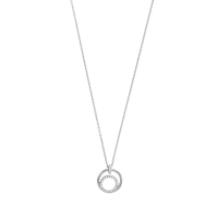 Collier 2 cercles, lisse et oxydes, bélière sertie 4 oxydes, argent 925/1000 platiné