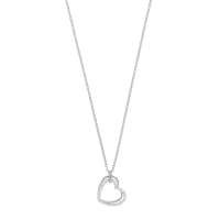 Collier 2 coeurs, lisse et pavé d'oxydes en argent 925/1000 rhodié