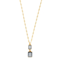 Collier 2 cristaux gris taille rectangle, argent 925/1000 doré