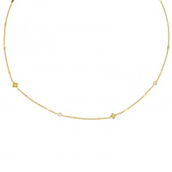 Collier 2 fleurs et 2 oxydes maille forçat argent 925/1000 rhodié