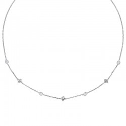 Collier 2 fleurs et 4 oxydes forme amande maille fantaisie, argent 925/1000 rhodié