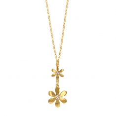 Collier 2 fleurs, ornées d'oxydes de zirconium, argent 925/1000 doré