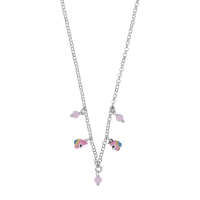 Collier 2 licornes émail rose et perles de verre rose pâle argent 925/1000 rhodié