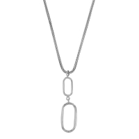 Collier 2 ovales, chaîne maille fantaisie tissu argent 925/1000 rhodié