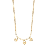 Collier 2 rangs 3 coeurs cadenas pampilles, argent 925/1000 doré