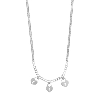 Collier 2 rangs 3 coeurs cadenas pampilles, argent 925/1000 platiné