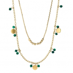 Collier 2 rangs cubes, pampilles rondes et pierres Lapis-lazuli traité facetté, acier