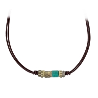 Collier 2 rangs cuir de bovin et acier marron orné d'une rhyolite