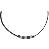 Collier 2 rangs cuir de bovin et acier noir orné d'une agate noire
