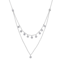 Collier 2 rangs pampilles d'oxydes sertis ronds, argent 925/1000 rhodié