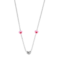 Collier 3 coeurs émail rose rouge et argent 925/1000 rhodié