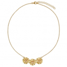 Collier 3 fleurs aspect ciselé, perle de culture d'eau douce, argent 925/1000 doré