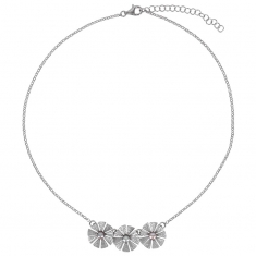 Collier 3 fleurs aspect ciselé, perle de culture d'eau douce, argent 925/1000 rhodié