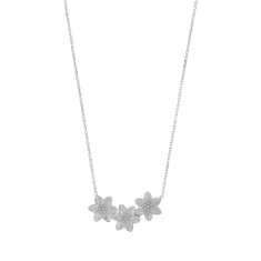 Collier 3 fleurs en relief, argent 925/1000 rhodié