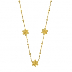 Collier 3 fleurs en relief et de boules, argent 925/1000 doré