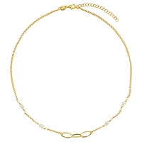 Collier 3 ovales entrelacés, perles de culture d'eau douce en argent 925/1000 doré
