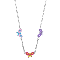 Collier 3 papillons émail rose, fuchsia et violet argent 925/1000 rhodié