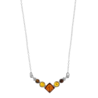 Collier 3 pierres ronds/losanges ambre, argent 925/1000 rhodié